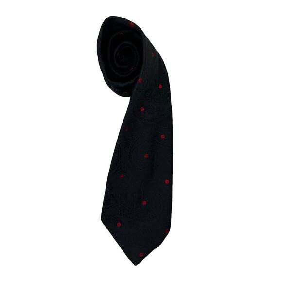 Wemlon by Wembley Black Embossed Paisley Tie with Red Polka Dots - Picture 1 of 3